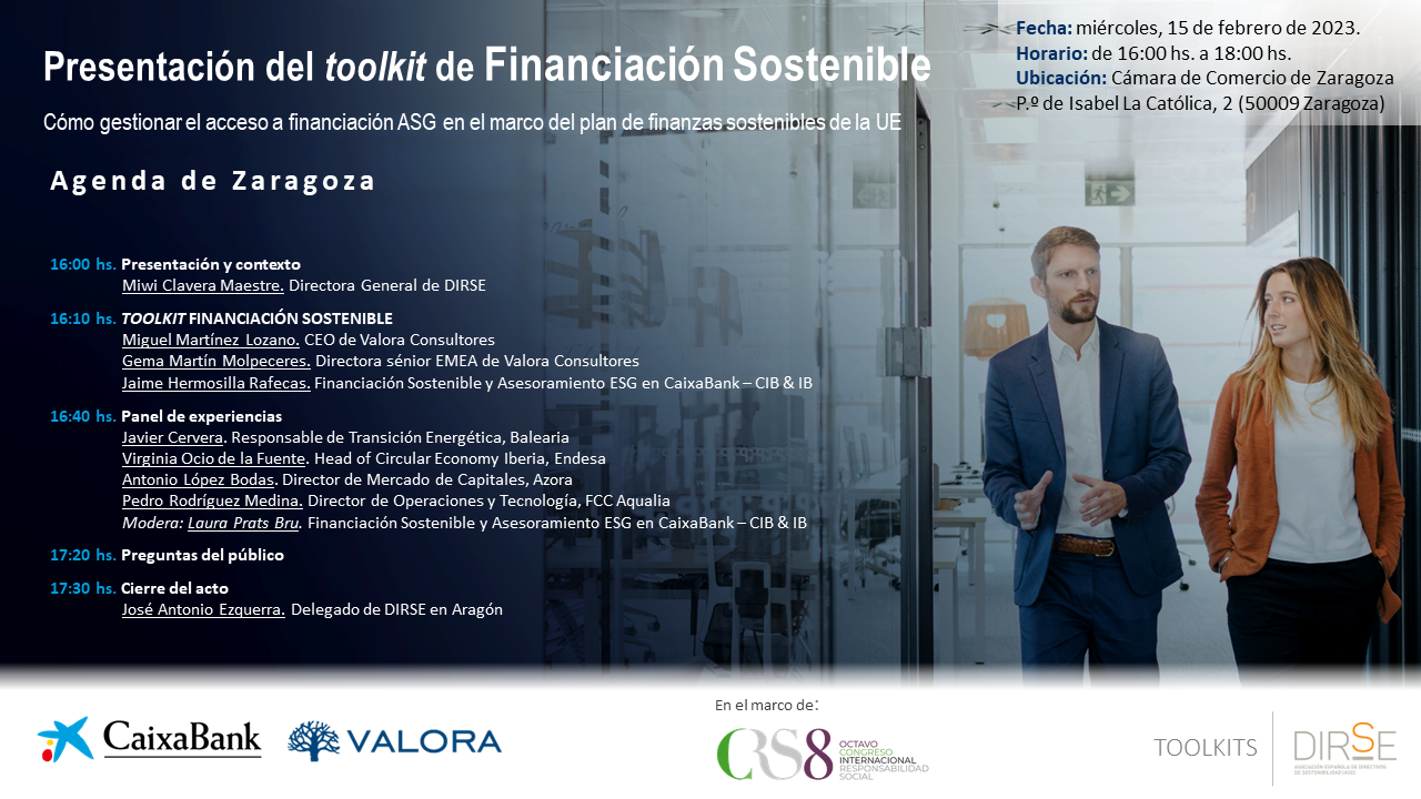Presentación del toolkit DIRSE de Finanzas Sostenibles por CaixaBank y Valora (Zaragoza)