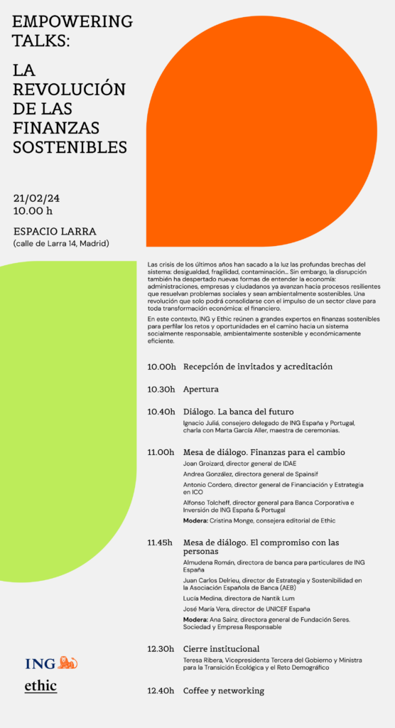 Evento sobre finanzas sostenibles Ethic e ING